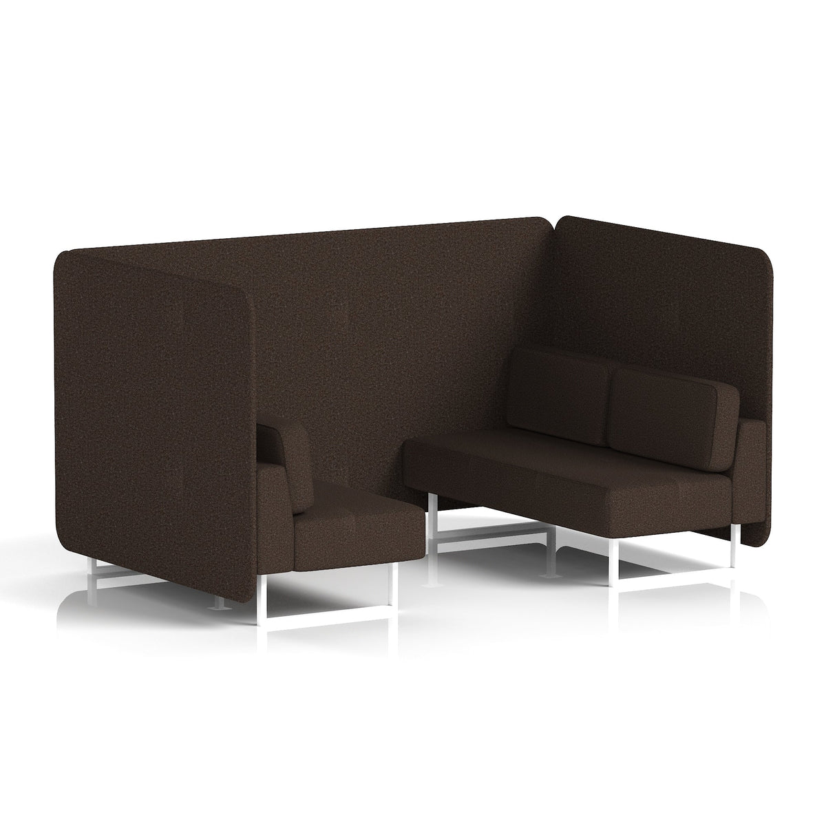 Commercial 4 Seater Privacy Booth – Bench – Single Tone – Crib 5 Synergy - Wed Panels And Sofa White - Industrious Decor