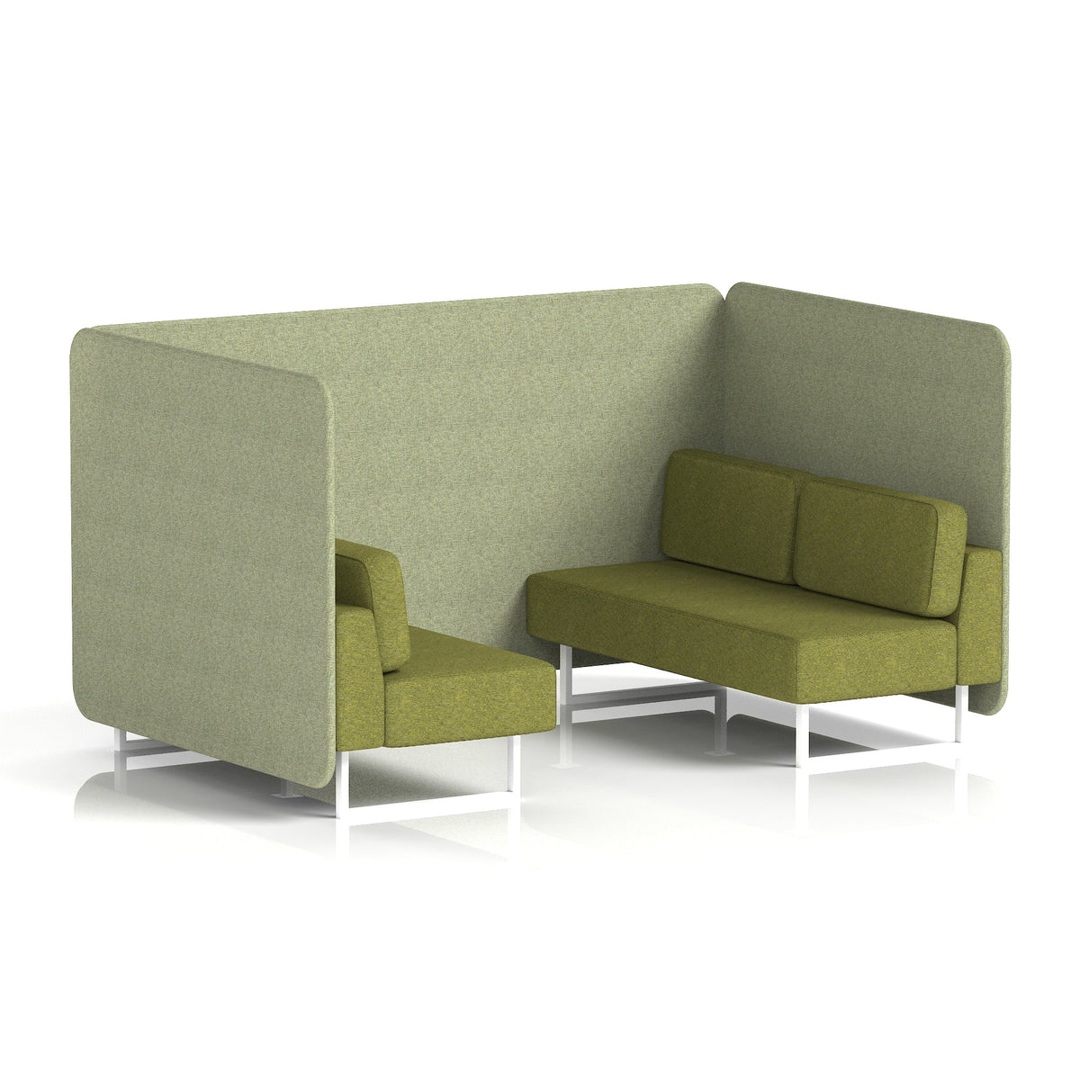 Commercial 4 Seater Privacy Booth – Bench – Two Tone – Crib 5 Rivet - Burnish Panels And Olive Sofa White - Industrious Decor