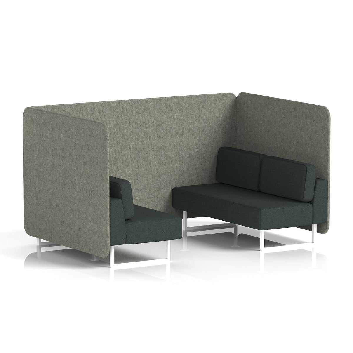 Commercial 4 Seater Privacy Booth – Bench – Two Tone – Crib 5 Rivet - Vitreous Panels And Charcoal Sofa White - Industrious Decor