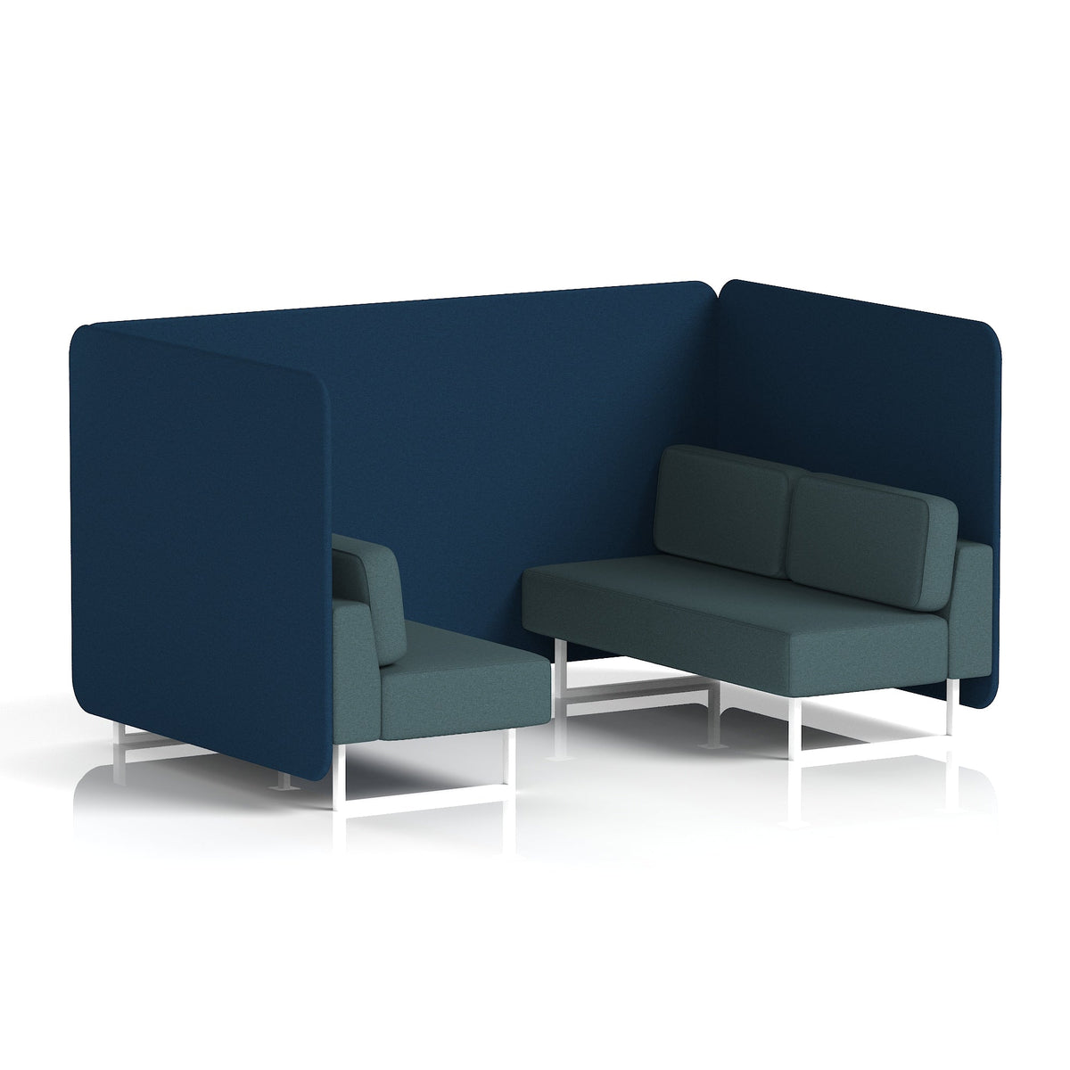 Commercial 4 Seater Privacy Booth – Bench – Two Tone – Crib 5 X2 - Calculus Panels And Polygon Sofa White - Industrious Decor