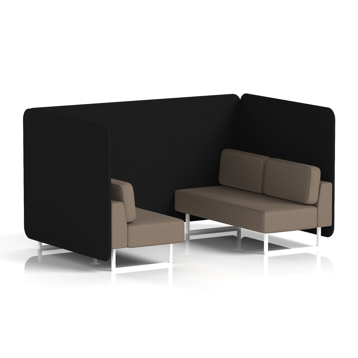 Commercial 4 Seater Privacy Booth – Bench – Two Tone – Crib 5 X2 - Diameter Panels And Theory Sofa White - Industrious Decor