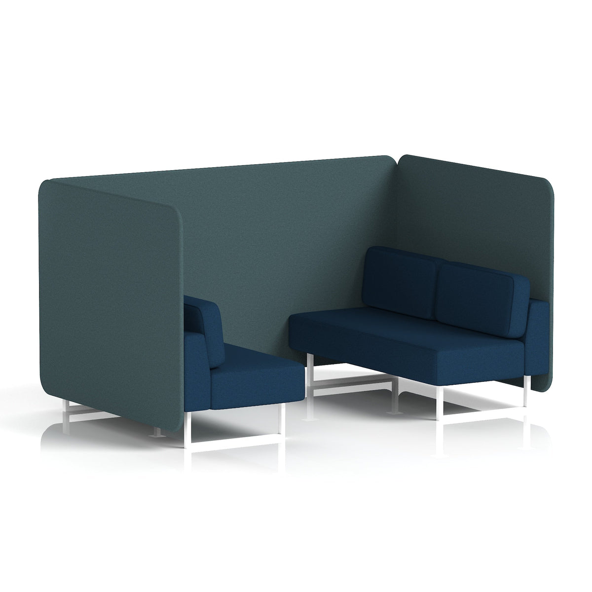 Commercial 4 Seater Privacy Booth – Bench – Two Tone – Crib 5 X2 - Polygon Panels And Calculus Sofa White - Industrious Decor