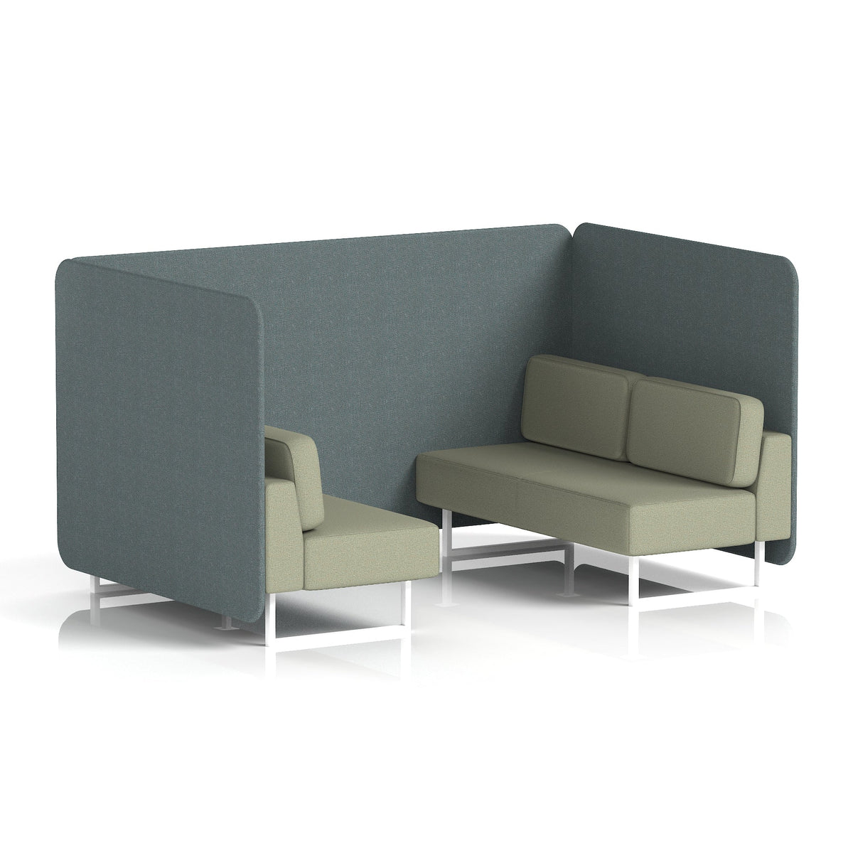 Commercial 4 Seater Privacy Booth – Bench – Two Tone – Crib 5 Main Line Flax - Westminster Panels And Newbury Sofa White - Industrious Decor