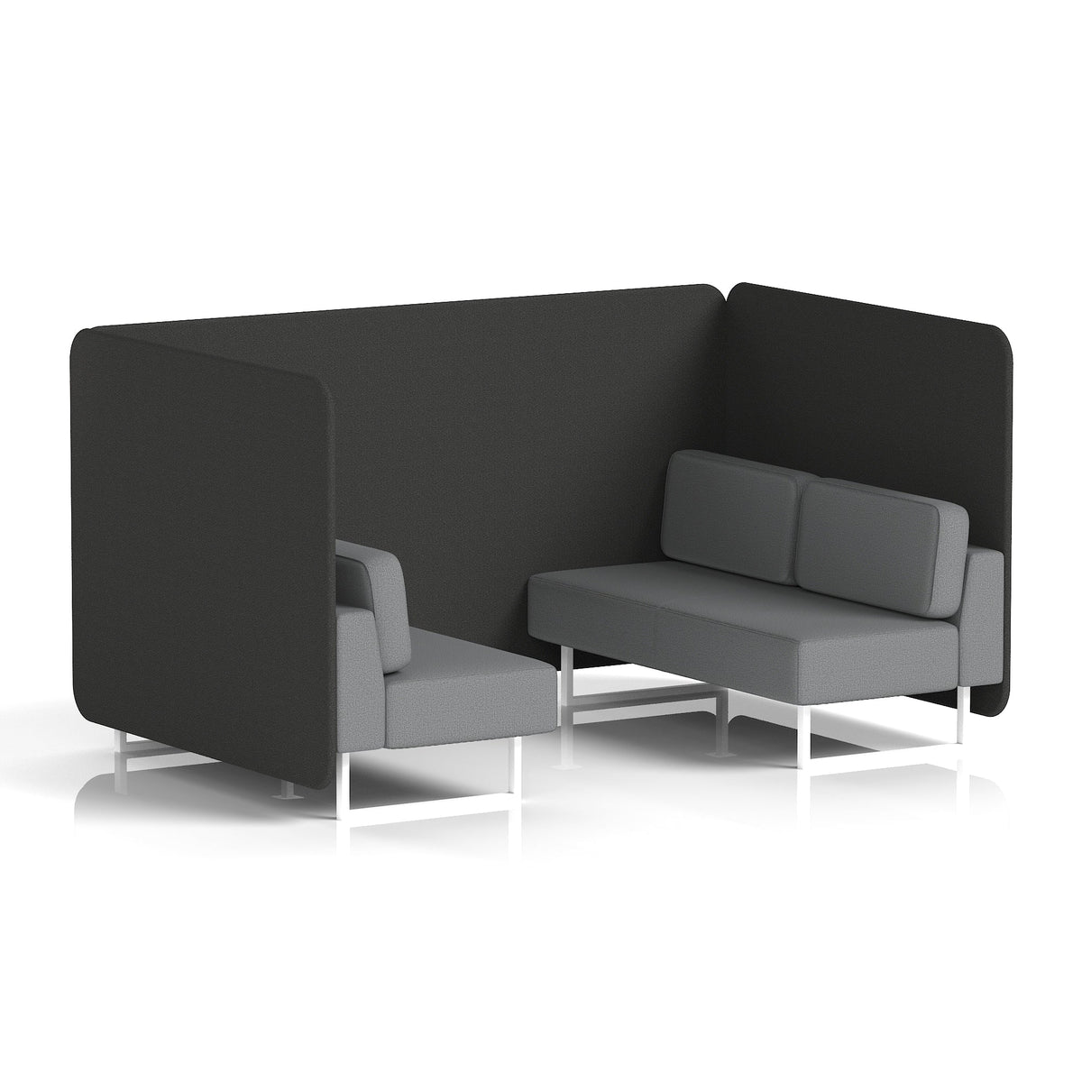 Commercial 4 Seater Privacy Booth – Bench – Two Tone – Crib 5 Synergy - Mix Panels And Partner Sofa White - Industrious Decor