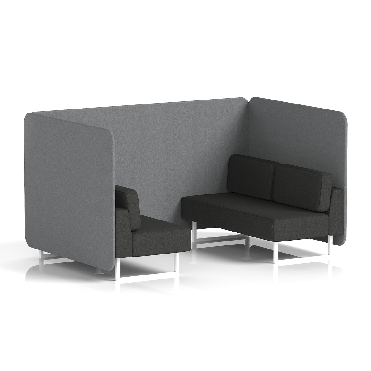 Commercial 4 Seater Privacy Booth – Bench – Two Tone – Crib 5 Synergy - Partner Panels And Mix Sofa White - Industrious Decor