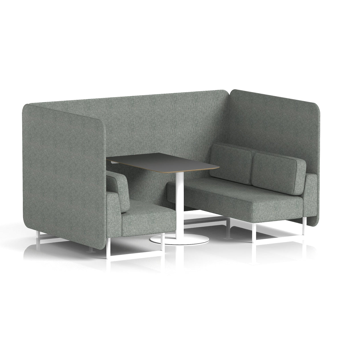 Commercial 4 Seater Privacy Booth – Bench with Black Table – Single Tone – Crib 5 Rivet - Prime Panels And Sofa White - Industrious Decor