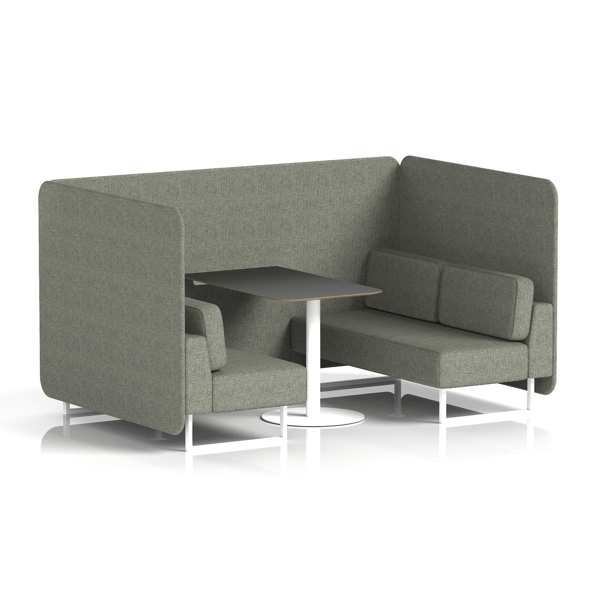 Commercial 4 Seater Privacy Booth – Bench with Black Table – Single Tone – Crib 5 Rivet - Vitreous Panels And Sofa White - Industrious Decor