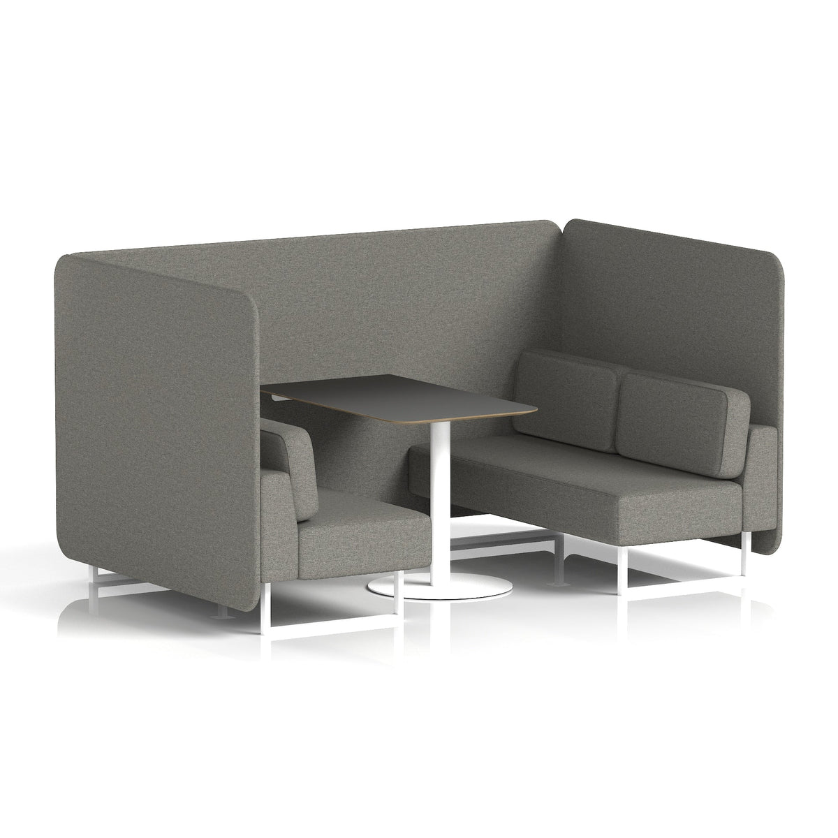 Commercial 4 Seater Privacy Booth – Bench with Black Table – Single Tone – Crib 5 X2 - Number Panels And Sofa White - Industrious Decor