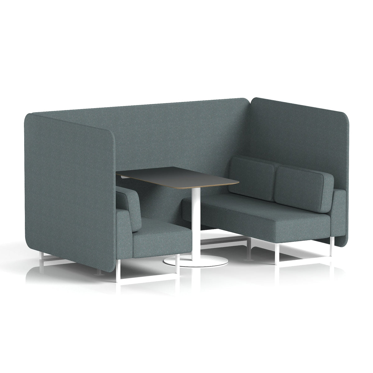 Commercial 4 Seater Privacy Booth – Bench with Black Table – Single Tone – Crib 5 Main Line Flax - Westminster Panels And Sofa White - Industrious Decor