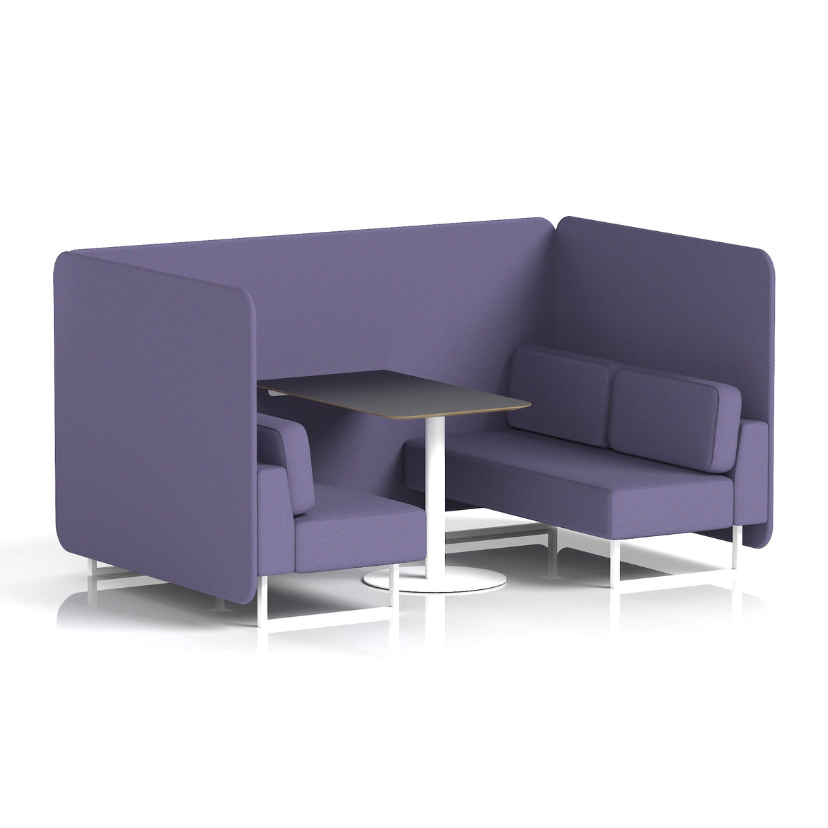 Commercial 4 Seater Privacy Booth – Bench with Black Table – Single Tone – Crib 5 Synergy - Order Panels And Sofa White - Industrious Decor