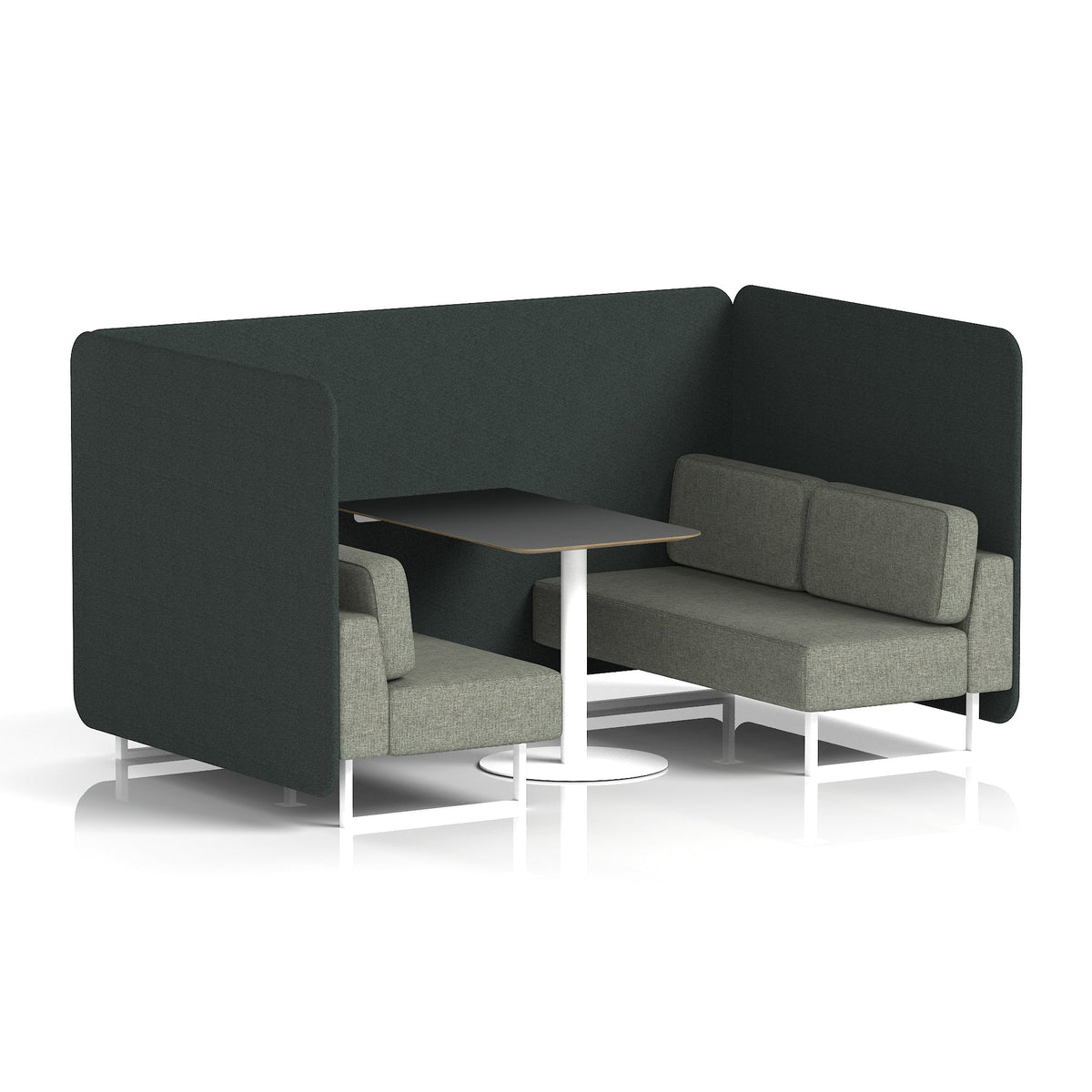 Commercial 4 Seater Privacy Booth – Bench with Black Table – Two Tone – Crib 5 Rivet - Charcoal Panels And Vitreous Sofa White - Industrious Decor