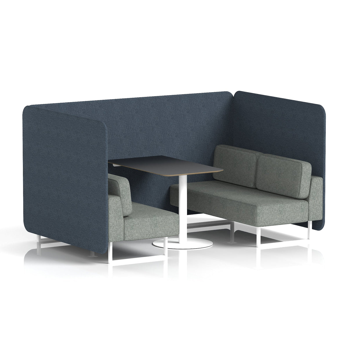 Commercial 4 Seater Privacy Booth – Bench with Black Table – Two Tone – Crib 5 Rivet - Crucible Panels And Prime Sofa White - Industrious Decor