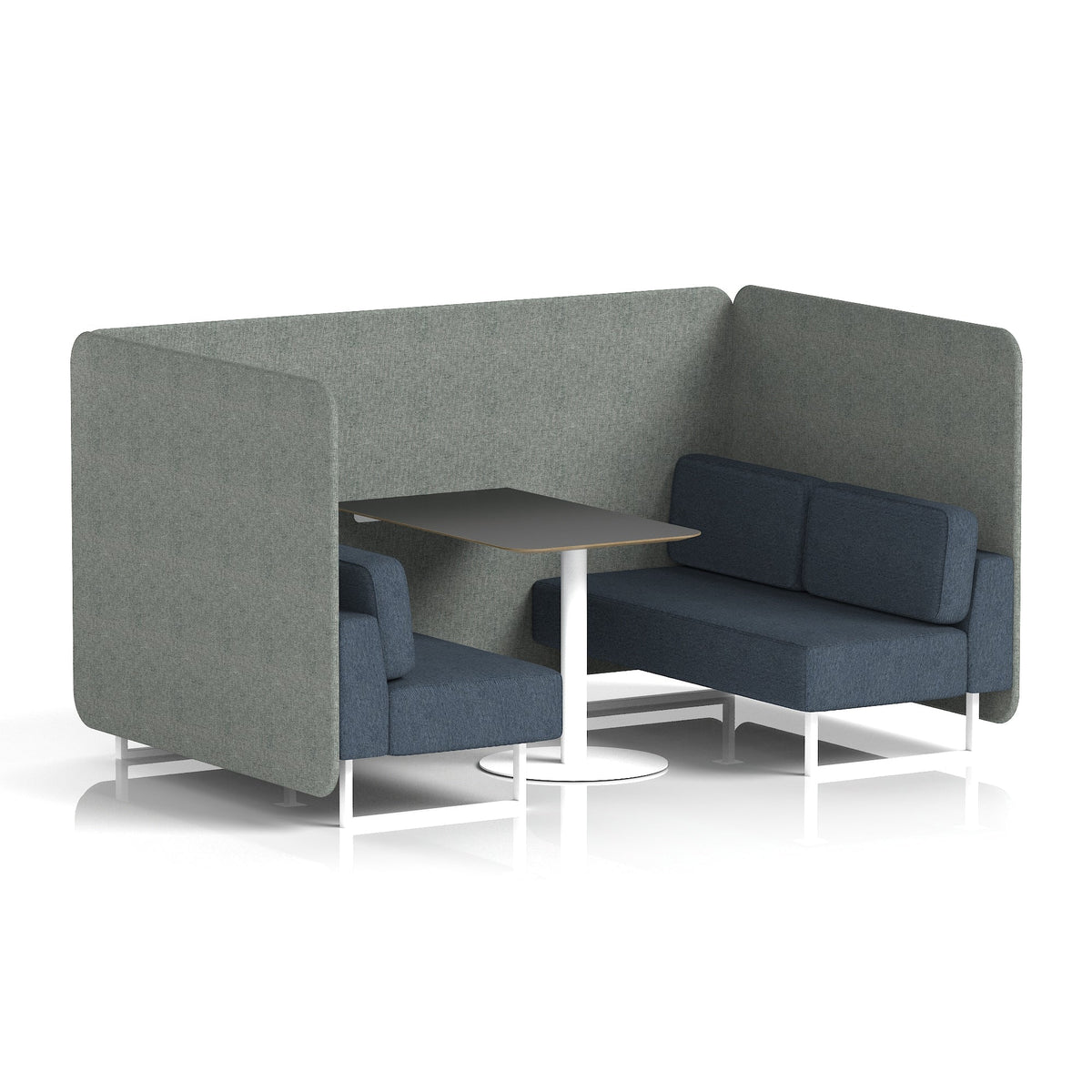 Commercial 4 Seater Privacy Booth – Bench with Black Table – Two Tone – Crib 5 Rivet - Prime Panels And Crucible Sofa White - Industrious Decor