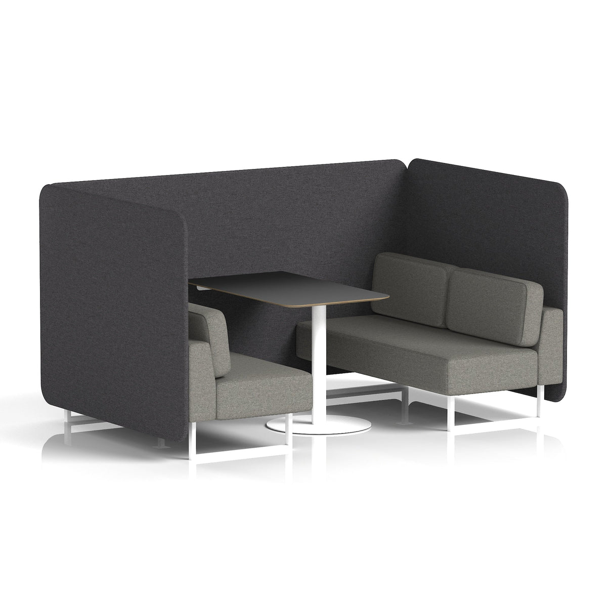 Commercial 4 Seater Privacy Booth – Bench with Black Table – Two Tone – Crib 5 X2 - Arithmetic Panels And Number Sofa White - Industrious Decor