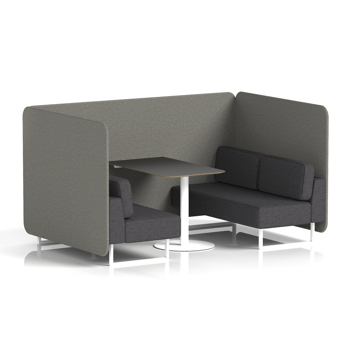 Commercial 4 Seater Privacy Booth – Bench with Black Table – Two Tone – Crib 5 X2 - Number Panels And Arithmetic Sofa White - Industrious Decor
