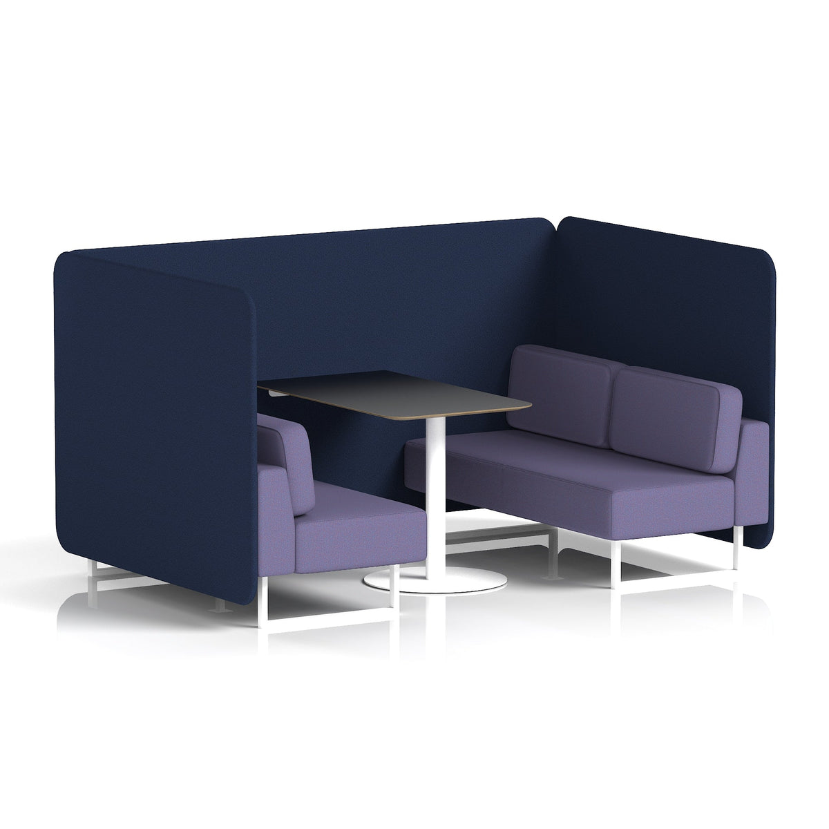 Commercial 4 Seater Privacy Booth – Bench with Black Table – Two Tone – Crib 5 Synergy - Alike Panels And Order Sofa White - Industrious Decor