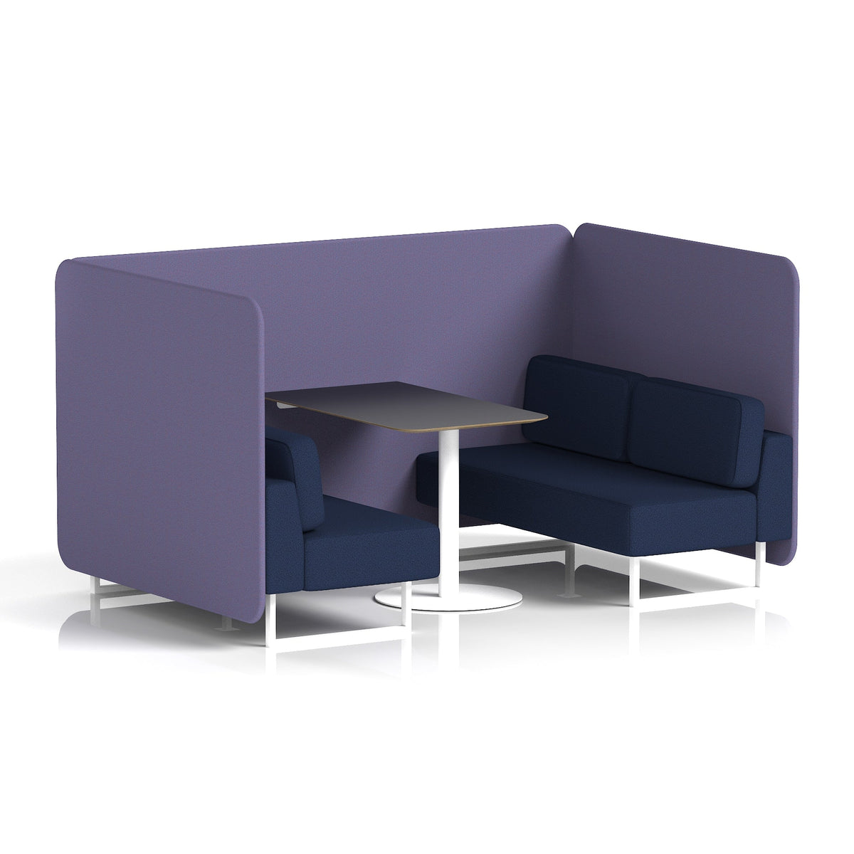 Commercial 4 Seater Privacy Booth – Bench with Black Table – Two Tone – Crib 5 Synergy - Order Panels And Alike Sofa White - Industrious Decor