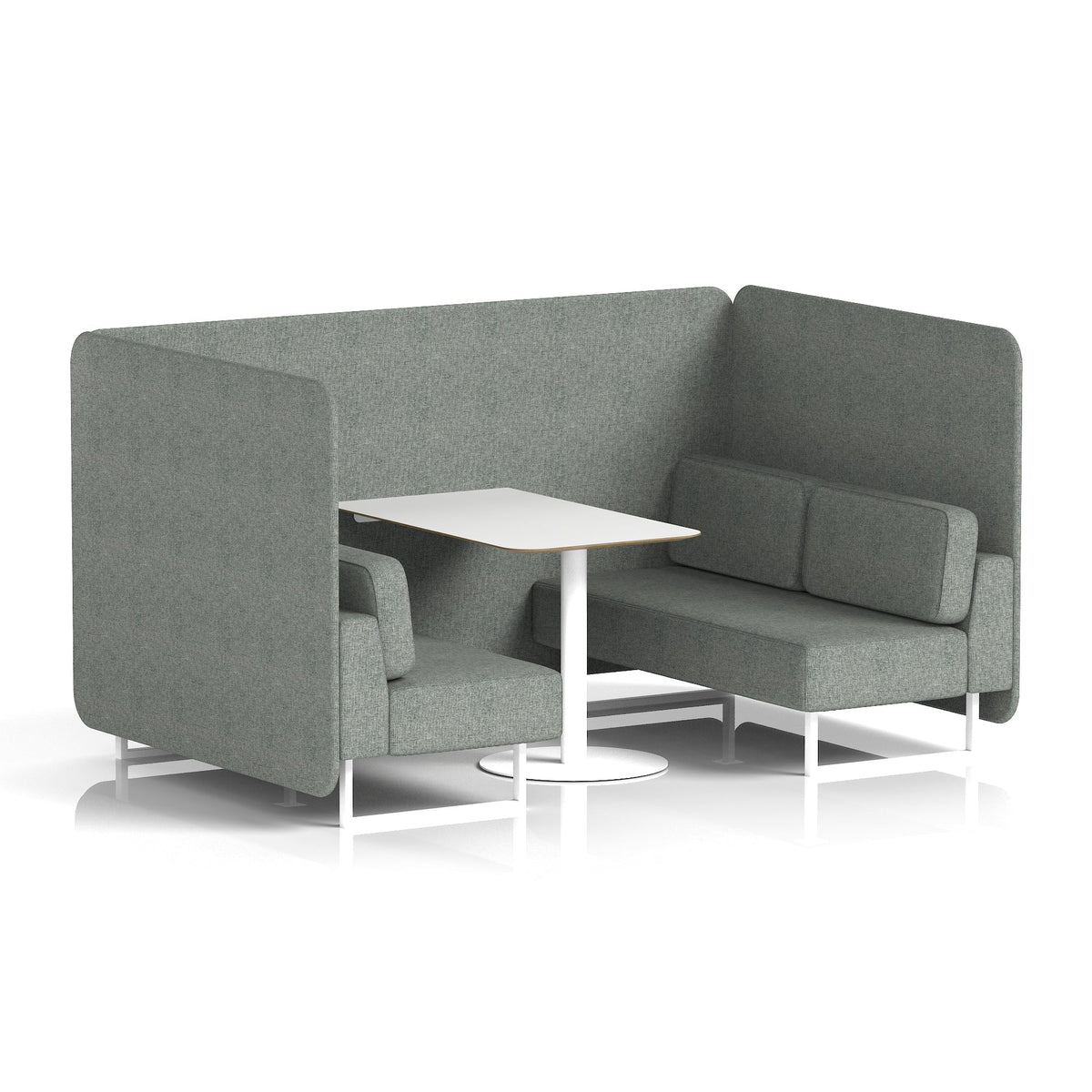 Commercial 4 Seater Privacy Booth – Bench with White Table – Single Tone – Crib 5 Rivet - Prime Panels And Sofa White - Industrious Decor