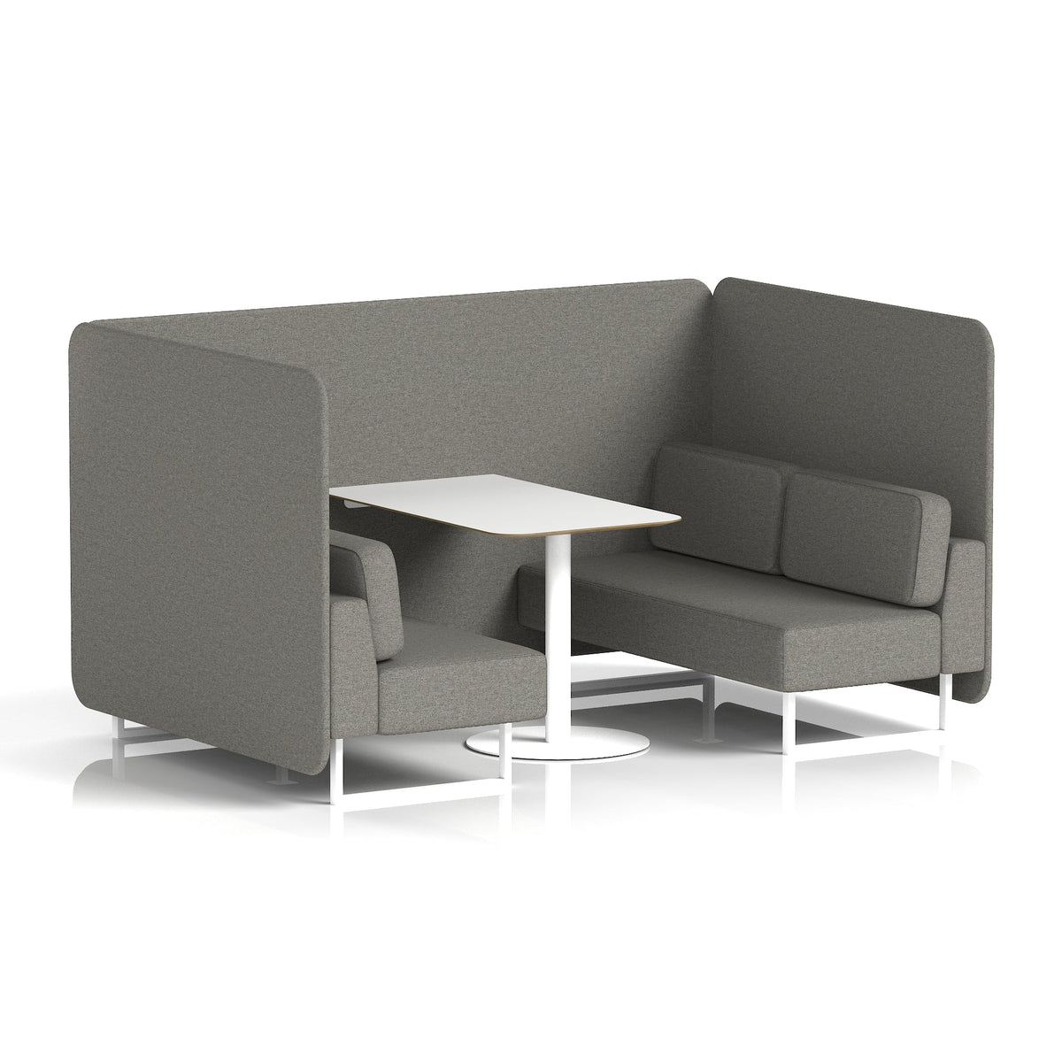 Commercial 4 Seater Privacy Booth – Bench with White Table – Single Tone – Crib 5 X2 - Number Panels And Sofa White - Industrious Decor