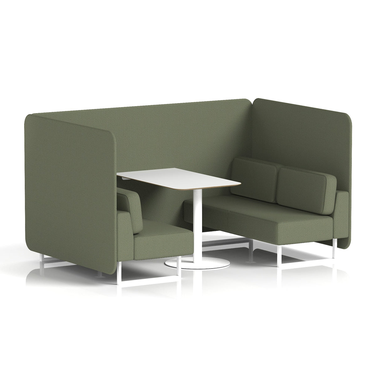 Commercial 4 Seater Privacy Booth – Bench with White Table – Single Tone – Crib 5 Main Line Flax - Monument Panels And Sofa White - Industrious Decor