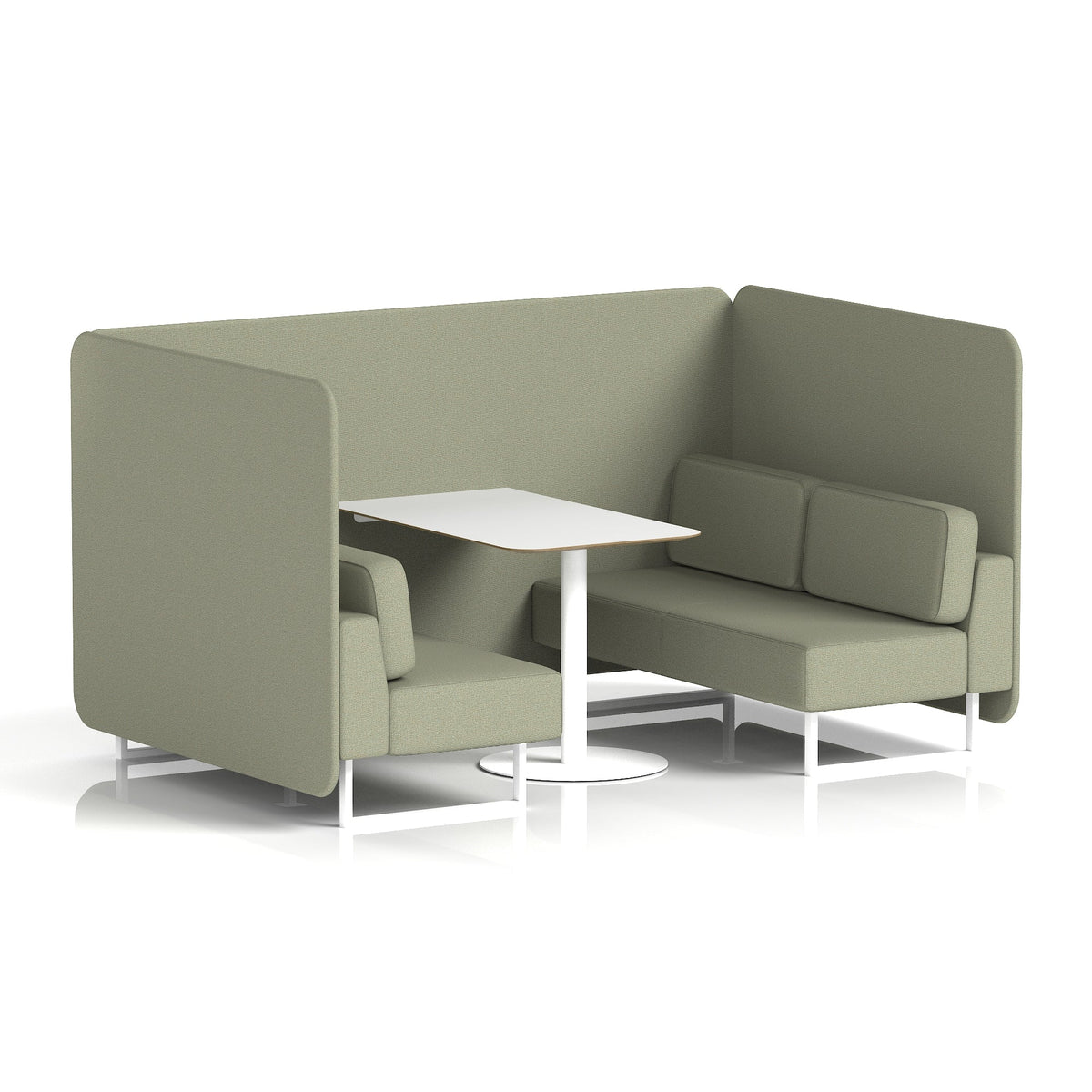 Commercial 4 Seater Privacy Booth – Bench with White Table – Single Tone – Crib 5 Main Line Flax - Newbury Panels And Sofa White - Industrious Decor