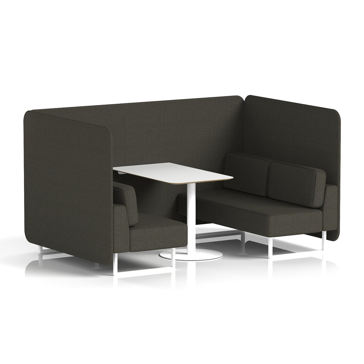 Commercial 4 Seater Privacy Booth – Bench with White Table – Single Tone – Crib 5 Main Line Flax - Temple Panels And Sofa White - Industrious Decor