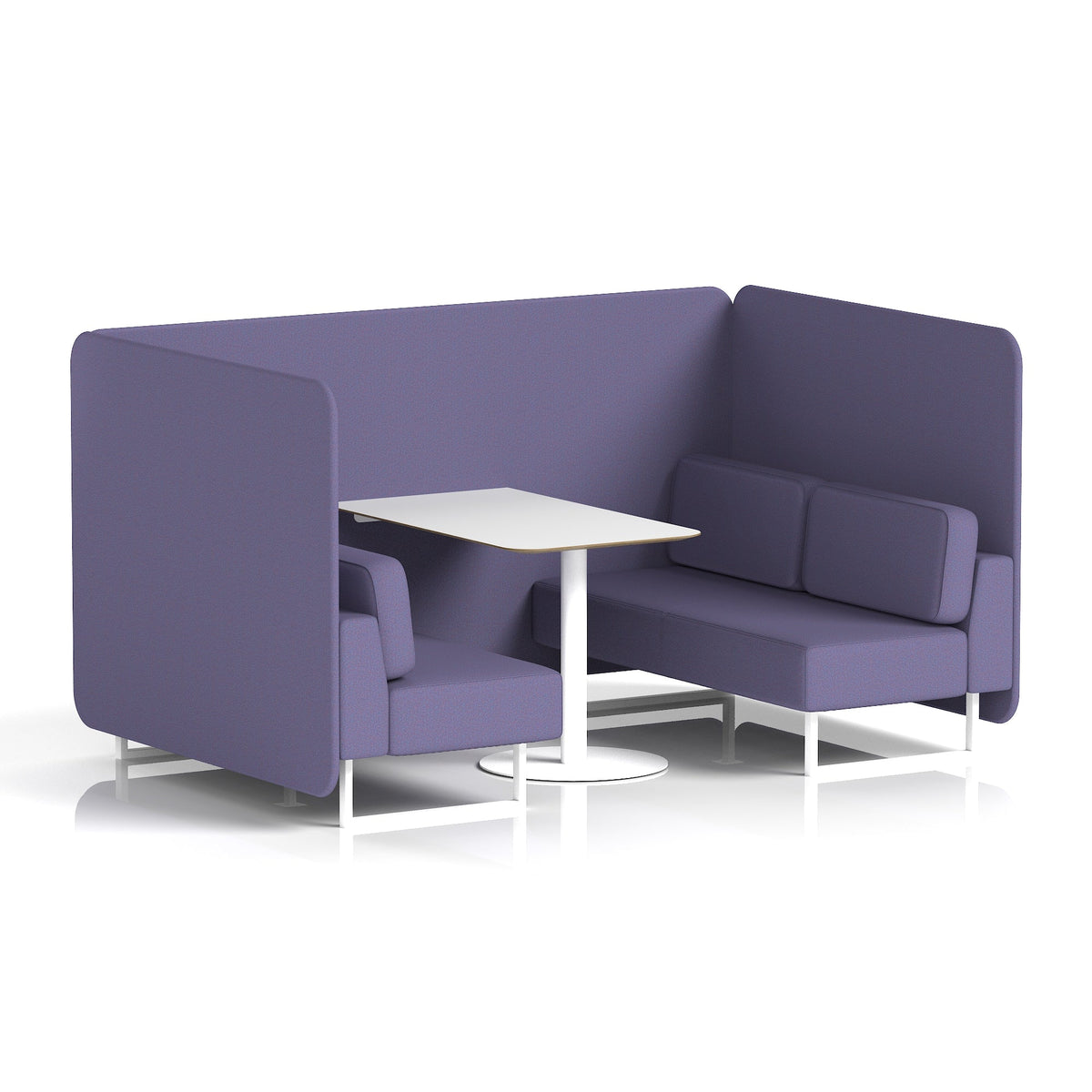 Commercial 4 Seater Privacy Booth – Bench with White Table – Single Tone – Crib 5 Synergy - Order Panels And Sofa White - Industrious Decor