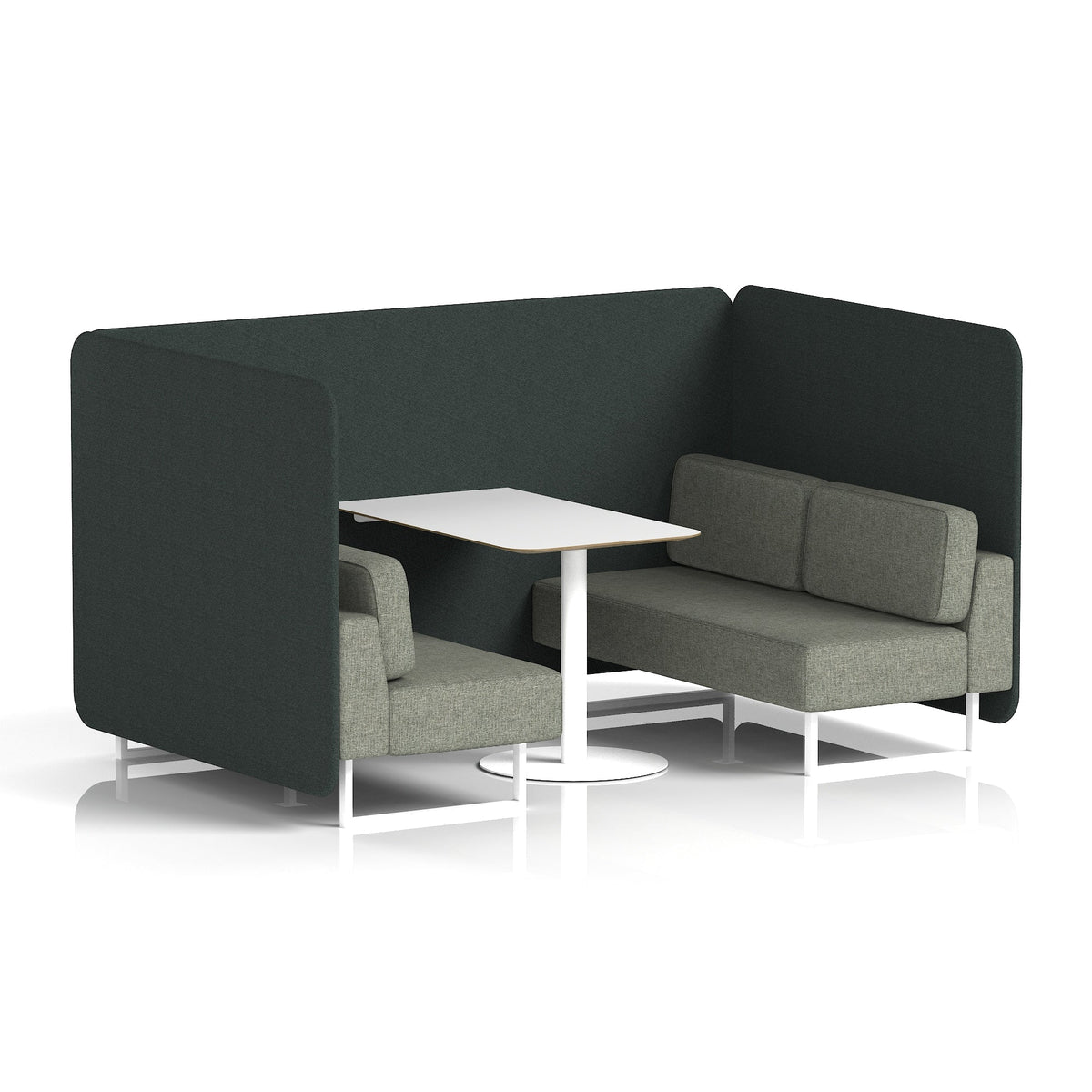 Commercial 4 Seater Privacy Booth – Bench with White Table – Two Tone – Crib 5 Rivet - Charcoal Panels And Vitreous Sofa White - Industrious Decor