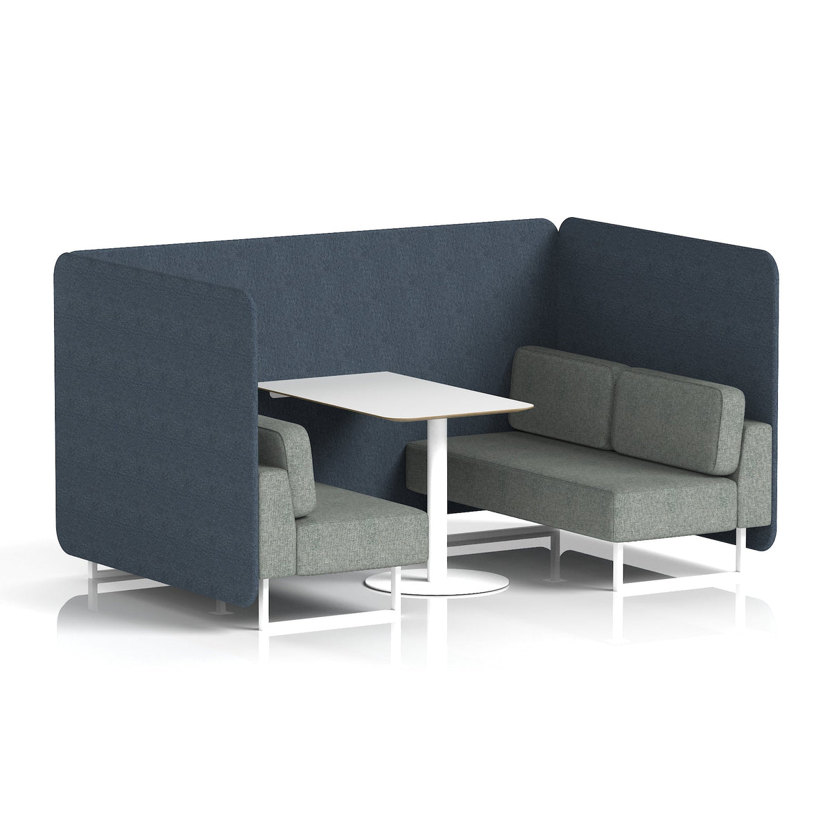 Commercial 4 Seater Privacy Booth – Bench with White Table – Two Tone – Crib 5 Rivet - Crucible Panels And Prime Sofa White - Industrious Decor