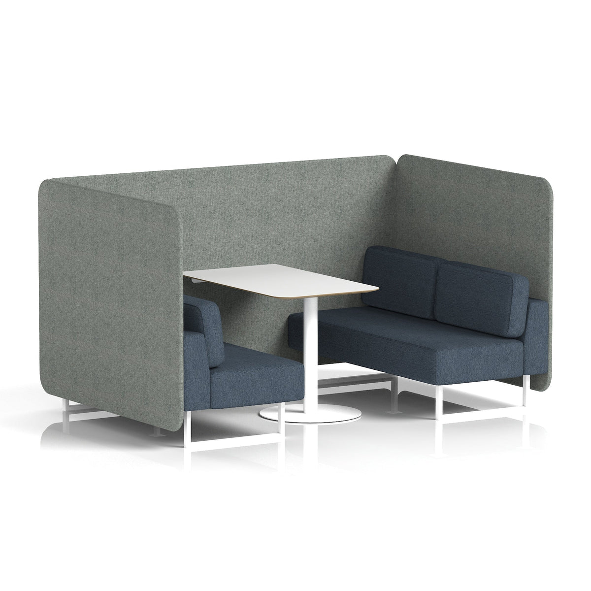 Commercial 4 Seater Privacy Booth – Bench with White Table – Two Tone – Crib 5 Rivet - Prime Panels And Crucible Sofa White - Industrious Decor