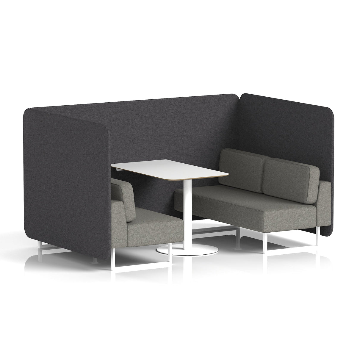Commercial 4 Seater Privacy Booth – Bench with White Table – Two Tone – Crib 5 X2 - Arithmetic Panels And Number Sofa White - Industrious Decor