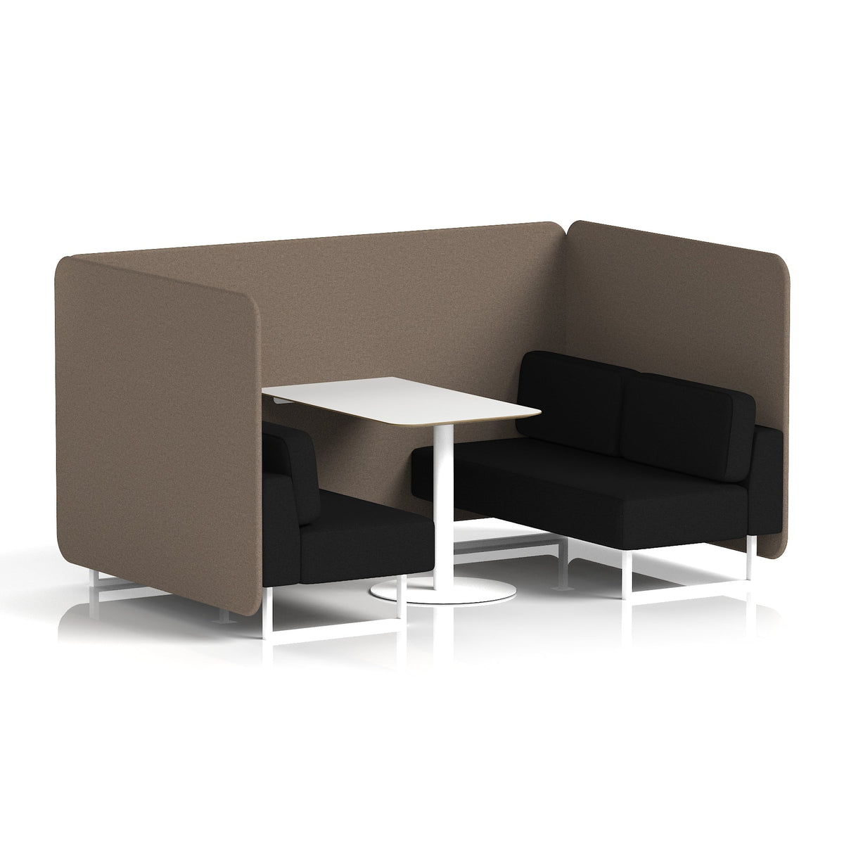 Commercial 4 Seater Privacy Booth – Bench with White Table – Two Tone – Crib 5 X2 - Theory Panels And Diameter Sofa White - Industrious Decor
