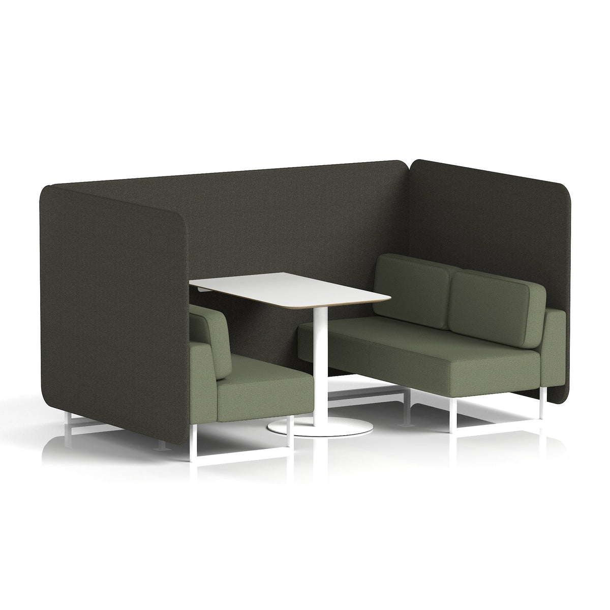 Commercial 4 Seater Privacy Booth – Bench with White Table – Two Tone – Crib 5 Main Line Flax - Temple Panels And Monument Sofa White - Industrious Decor