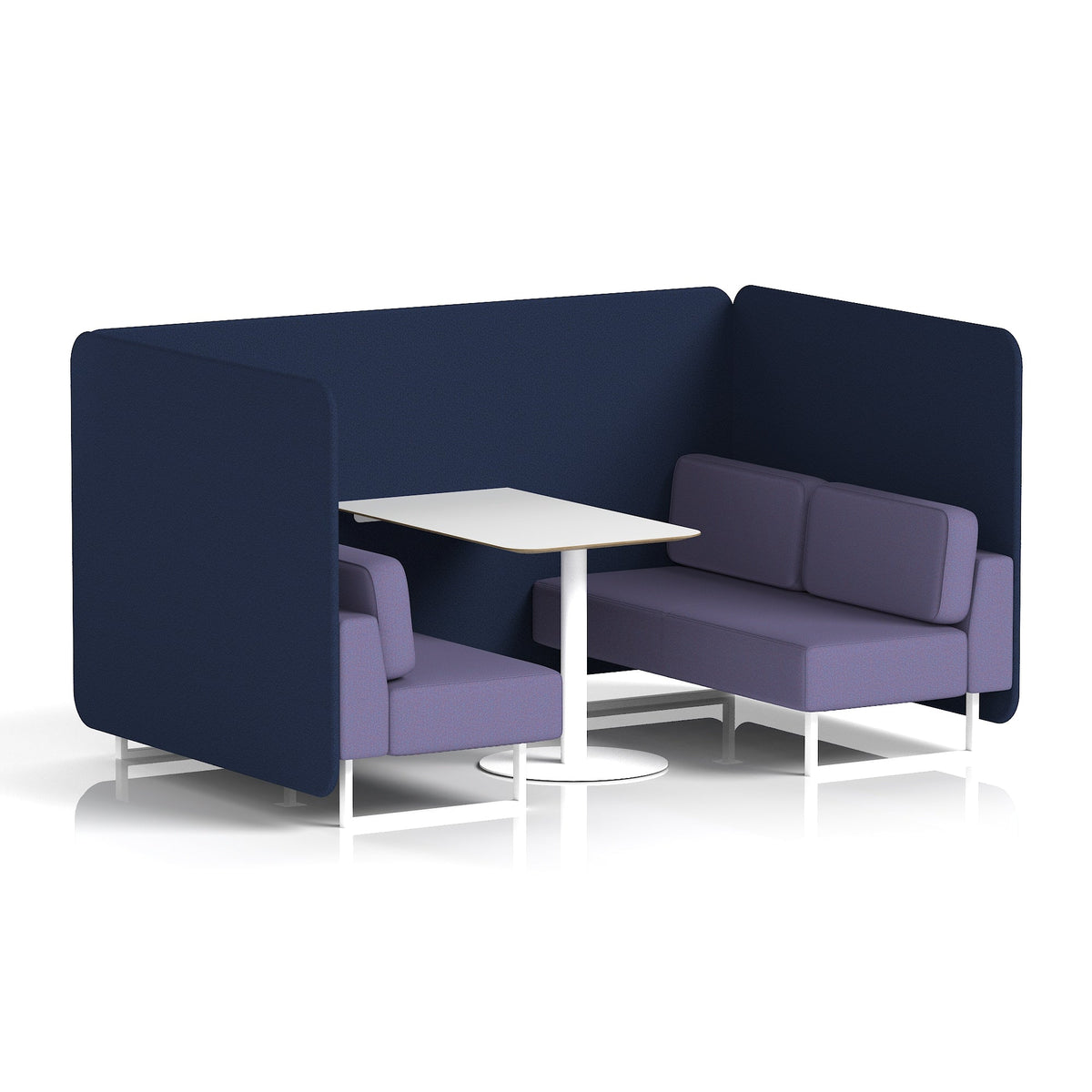 Commercial 4 Seater Privacy Booth – Bench with White Table – Two Tone – Crib 5 Synergy - Alike Panels And Order Sofa White - Industrious Decor