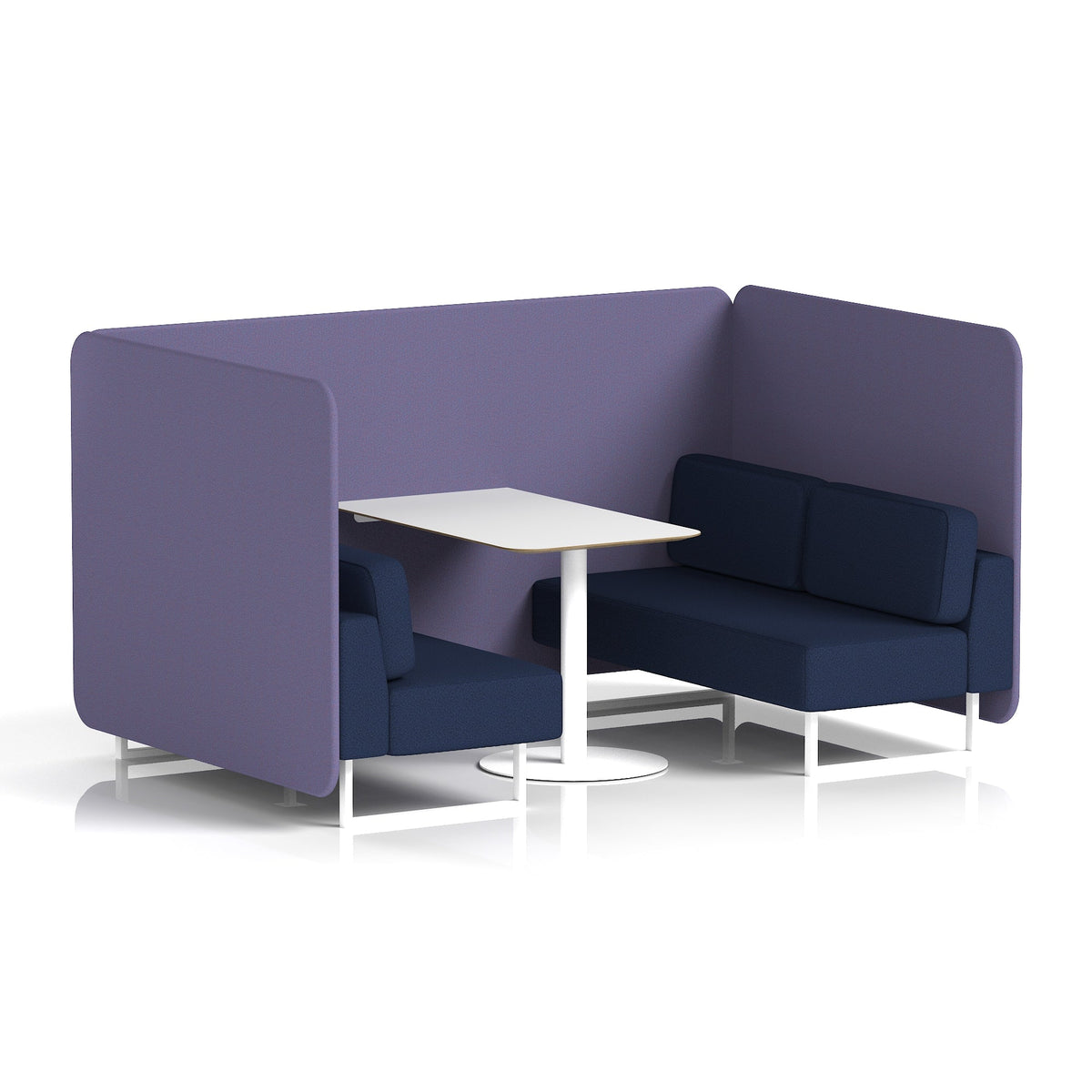 Commercial 4 Seater Privacy Booth – Bench with White Table – Two Tone – Crib 5 Synergy - Order Panels And Alike Sofa White - Industrious Decor