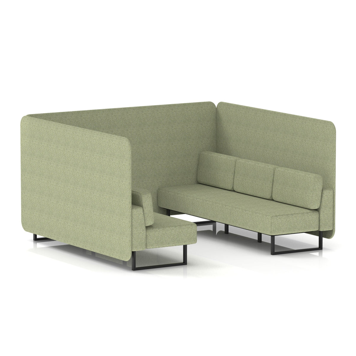 Commercial 6 Seater Privacy Booth – Bench – Single Tone – Crib 5 Rivet - Burnish Panels And Sofa Black - Industrious Decor