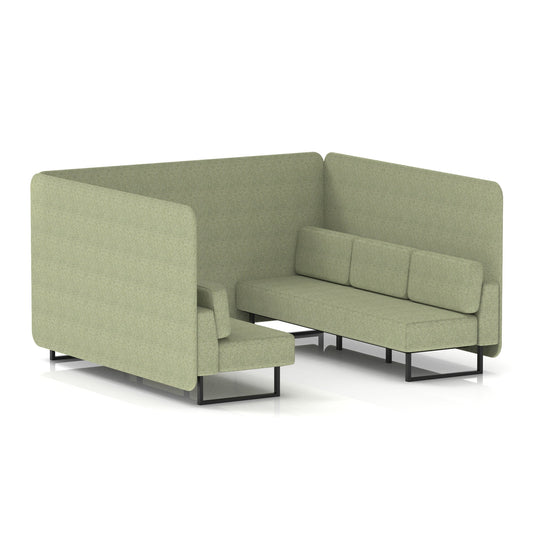 Commercial 6 Seater Privacy Booth – Bench – Single Tone – Crib 5 Rivet - Burnish Panels And Sofa Black - Industrious Decor