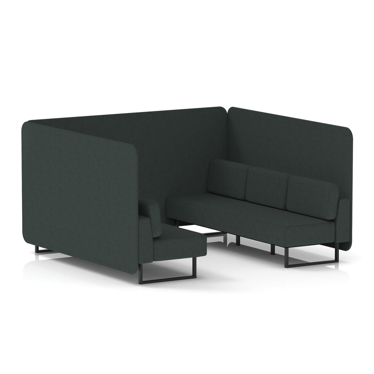 Commercial 6 Seater Privacy Booth – Bench – Single Tone – Crib 5 Rivet - Charcoal Panels And Sofa Black - Industrious Decor