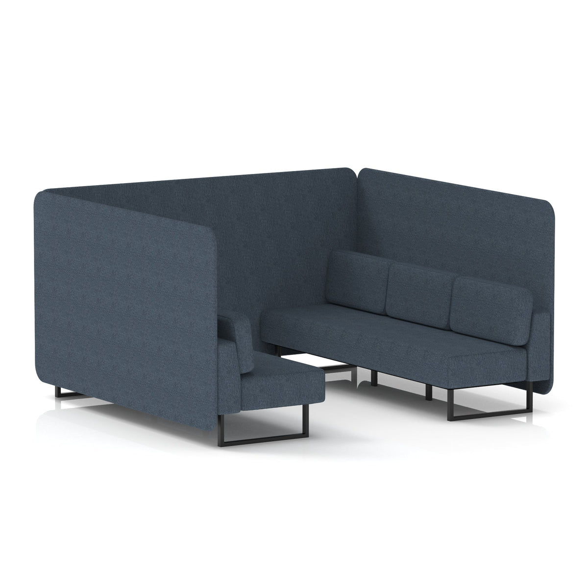 Commercial 6 Seater Privacy Booth – Bench – Single Tone – Crib 5 Rivet - Crucible Panels And Sofa Black - Industrious Decor