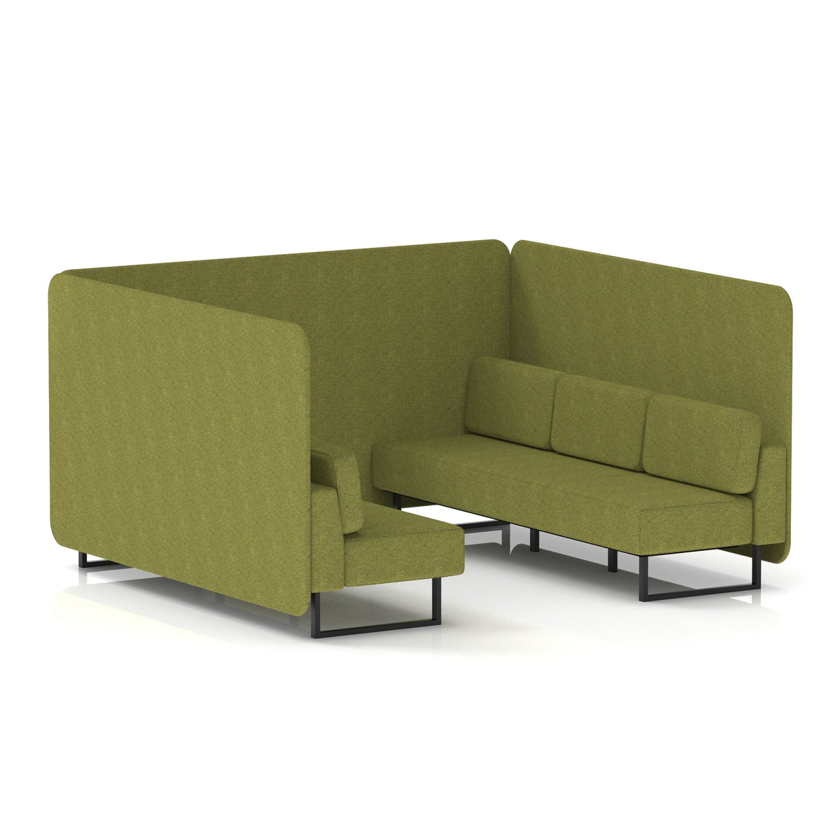 Commercial 6 Seater Privacy Booth – Bench – Single Tone – Crib 5 Rivet - Olive Panels And Sofa Black - Industrious Decor