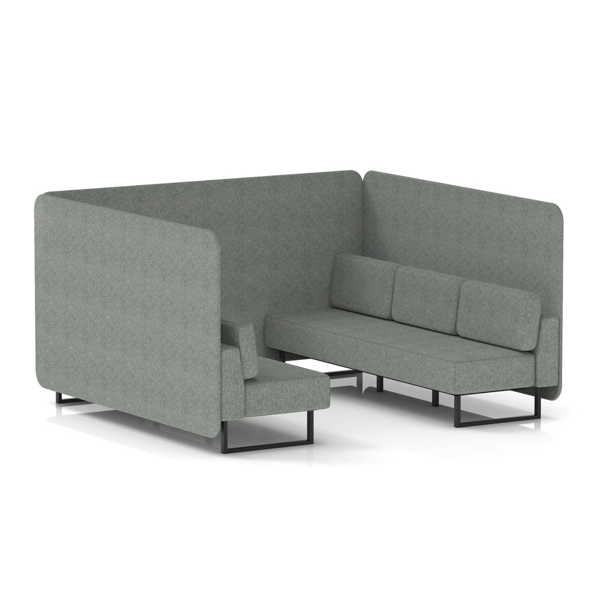 Commercial 6 Seater Privacy Booth – Bench – Single Tone – Crib 5 Rivet - Prime Panels And Sofa Black - Industrious Decor