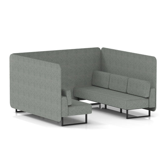 Commercial 6 Seater Privacy Booth – Bench – Single Tone – Crib 5 Rivet - Prime Panels And Sofa Black - Industrious Decor
