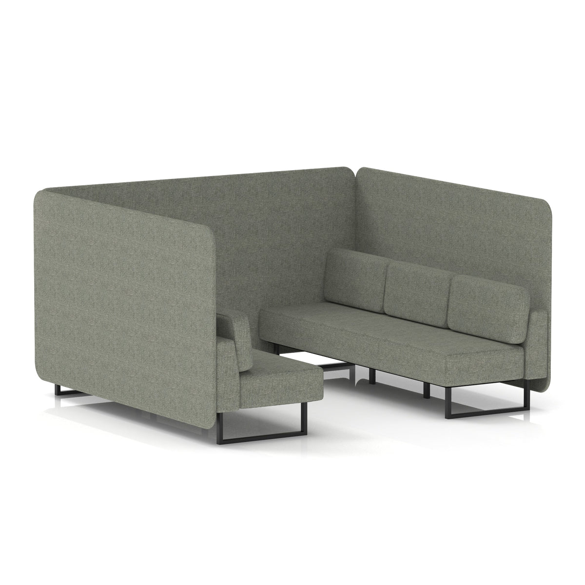 Commercial 6 Seater Privacy Booth – Bench – Single Tone – Crib 5 Rivet - Vitreous Panels And Sofa Black - Industrious Decor
