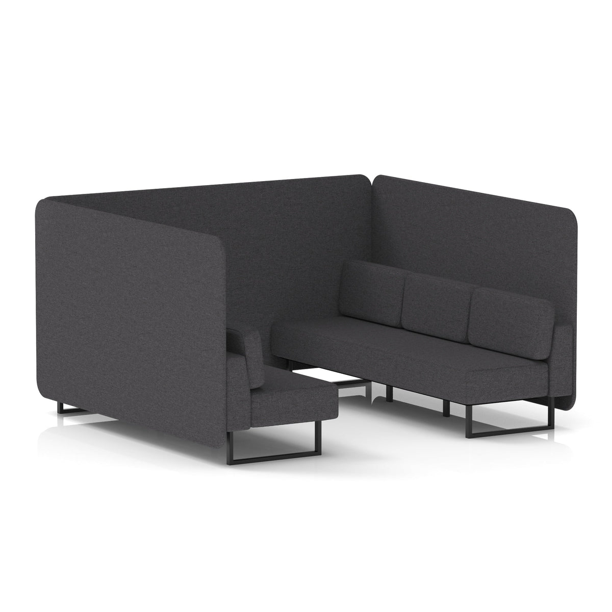 Commercial 6 Seater Privacy Booth – Bench – Single Tone – Crib 5 X2 - Arithmetic Panels And Sofa Black - Industrious Decor