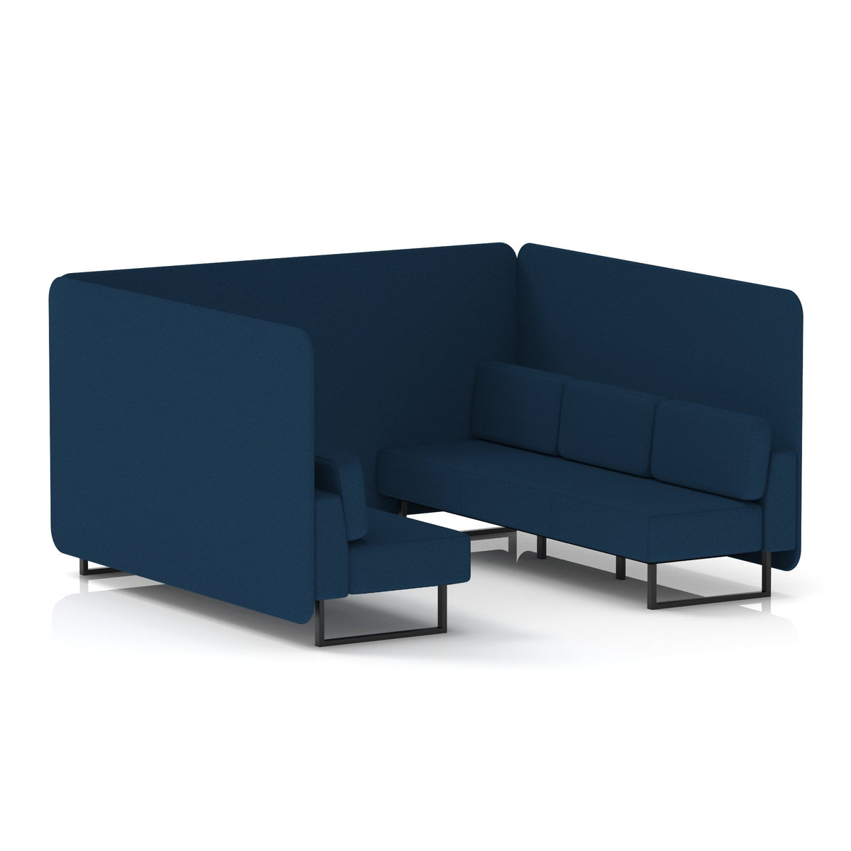 Commercial 6 Seater Privacy Booth – Bench – Single Tone – Crib 5 X2 - Calculus Panels And Sofa Black - Industrious Decor