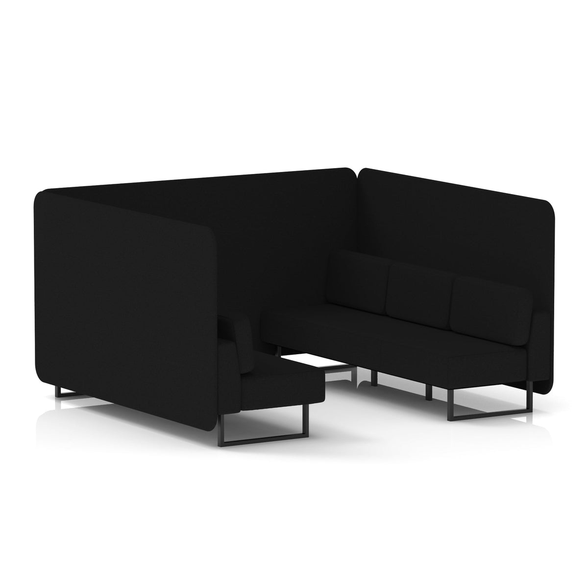 Commercial 6 Seater Privacy Booth – Bench – Single Tone – Crib 5 X2 - Diameter Panels And Sofa Black - Industrious Decor