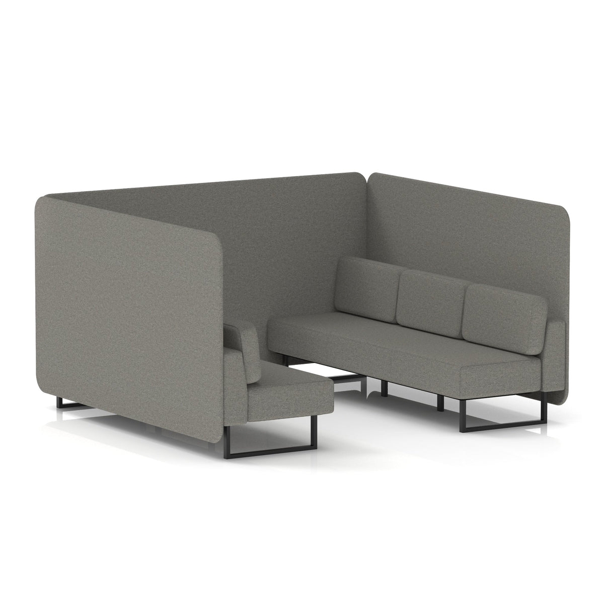 Commercial 6 Seater Privacy Booth – Bench – Single Tone – Crib 5 X2 - Number Panels And Sofa Black - Industrious Decor