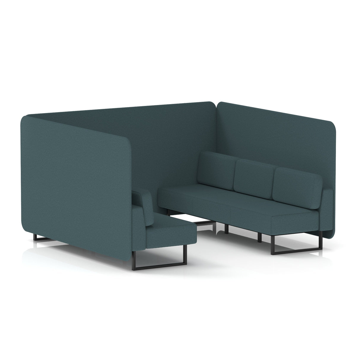 Commercial 6 Seater Privacy Booth – Bench – Single Tone – Crib 5 X2 - Polygon Panels And Sofa Black - Industrious Decor