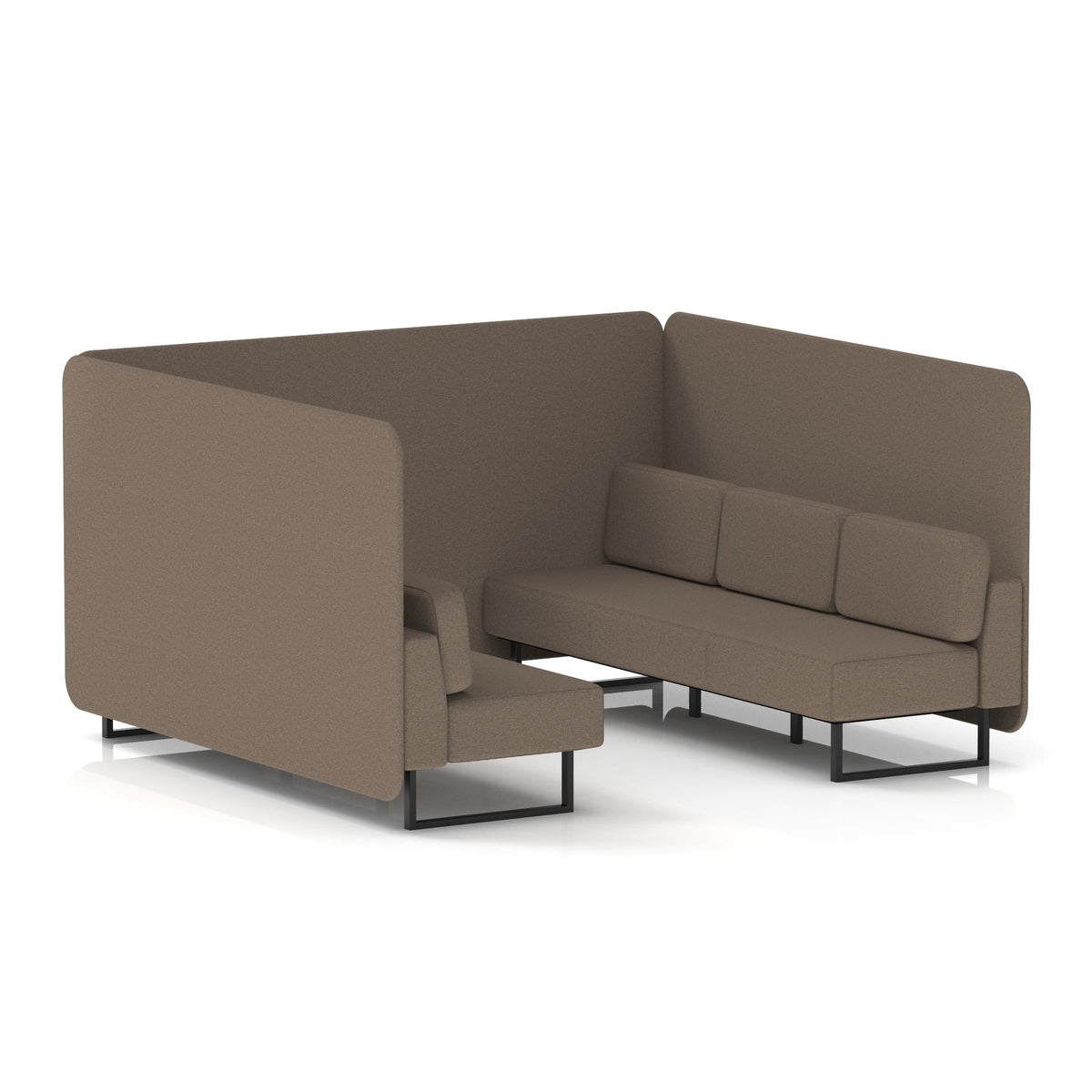 Commercial 6 Seater Privacy Booth – Bench – Single Tone – Crib 5 X2 - Theory Panels And Sofa Black - Industrious Decor