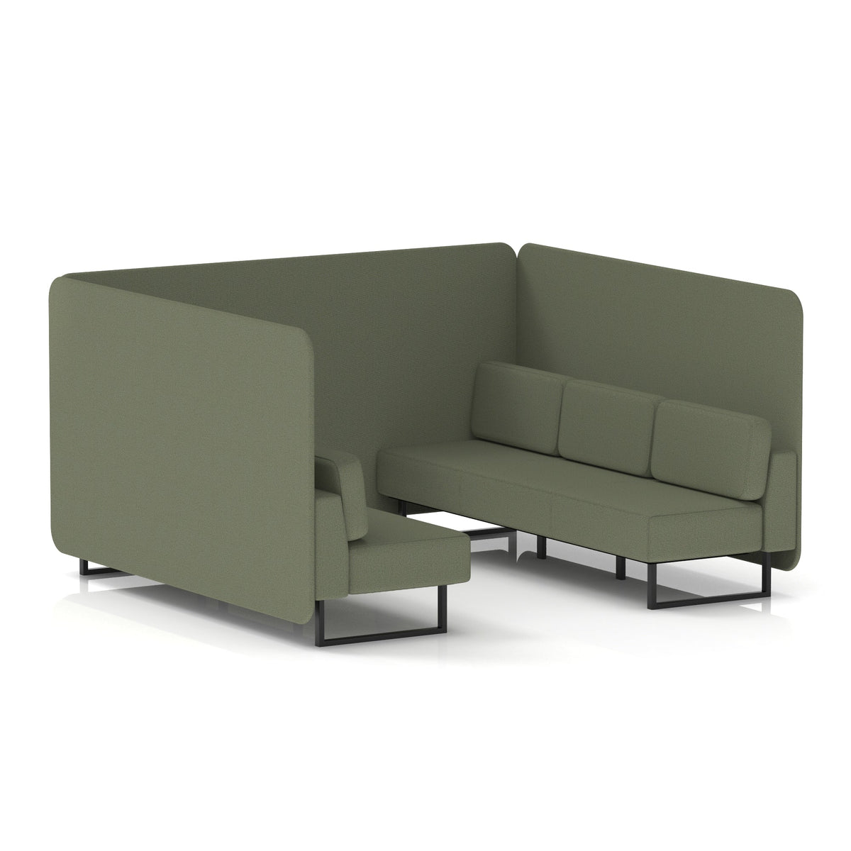 Commercial 6 Seater Privacy Booth – Bench – Single Tone – Crib 5 Main Line Flax - Monument Panels And Sofa Black - Industrious Decor